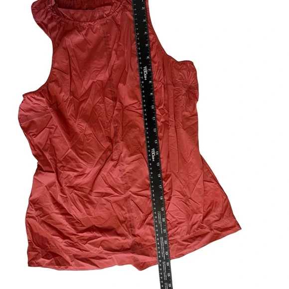 Athleta Rust-Red Terracotta Orange Ruffled High Neck Sleeveless Drawstring Tunic - Picture 7 of 7